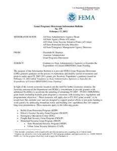U.S. Department of Homeland Security Washington, DCGrant Programs Directorate Information Bulletin No. 379 February 17, 2012
