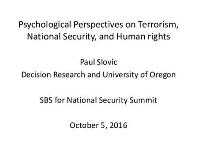 Psychological Perspectives on Terrorism, National Security, and Human rights