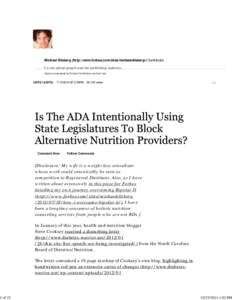Is The ADA Intentionally Using State Legislatures To Block Alternative Nutrition Providers?
