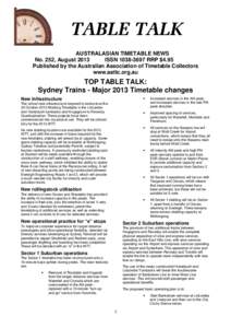 AUSTRALASIAN TIMETABLE NEWS No. 252, August 2013 ISSN[removed]RRP $4.95 Published by the Australian Association of Timetable Collectors www.aattc.org.au