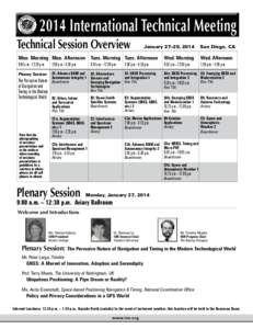 2014 International Technical Meeting Technical Session Overview January 27–29, 2014  San Diego, CA