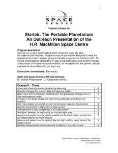 1  Teacher’s Notes for Starlab: The Portable Planetarium An Outreach Presentation of the