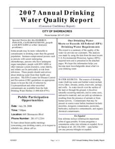 2007 Annual Drinking Water Quality Report (Consumer Confidence Report) CITY OF SHOREACRES Phone Number