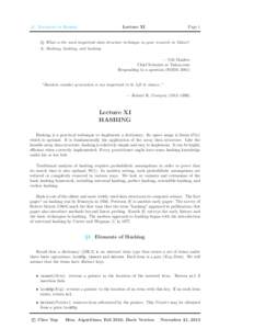 Page 1  Lecture XI §1. Elements of Hashing