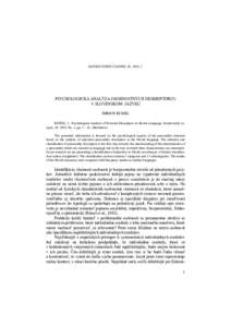 JAZYKOVEDNÝ ČASOPIS, 50, 1999, 1  PSYCHOLOGICKÁ ANALÝZA OSOBNOSTNÝCH DESKRIPTOROV V SLOVENSKOM JAZYKU IMRICH RUISEL RUISEL, I.: Psychological Analysis of Personal Descriptors in Slovak Language. Jazykovedný časopi