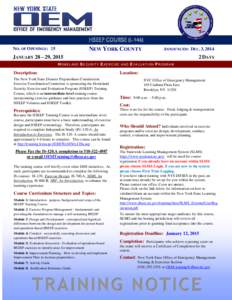 HSEEP COURSE (L-146) NO. OF OPENINGS: 25 NEW YORK COUNTY  ANNOUNCED: DEC. 3, 2014