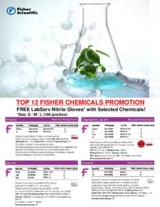 TOP 12 FISHER CHEMICALS PROMOTION Top Chemicals for the Life Science and Biotech Industry FREE LabServ Nitrile Gloves* with Selected Chemicals! Meet your specific research and manufacturing needs