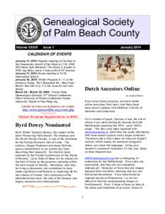 Genealogical Society of Palm Beach County Volume XXXIII Issue 1
