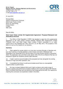 West Coast Trains Limited 4th Supplemental Agreement: Proposed Blackpool and Shrewsbury Services - decision letter, 31 July 2013