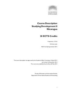 Course Description Studying Development II Nicaragua 30 ECTS Credits Programme: UTVSD Full-time study