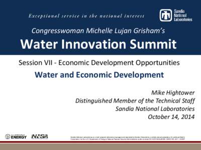 Congresswoman Michelle Lujan Grisham’s  Water Innovation Summit Session VII - Economic Development Opportunities  Water and Economic Development
