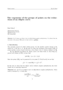 Edited version  July 23, 2013 The exponents of the groups of points on the reductions of an elliptic curve