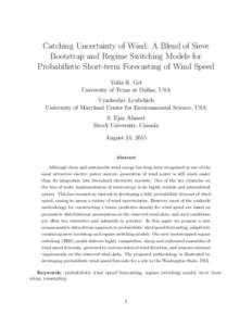 Catching Uncertainty of Wind: A Blend of Sieve Bootstrap and Regime Switching Models for Probabilistic Short-term Forecasting of Wind Speed Yulia R. Gel University of Texas at Dallas, USA Vyacheslav Lyubchich