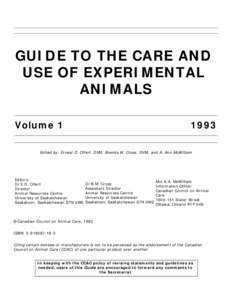 CCAC - GUIDE TO THE CARE AND USE OF EXPERIMENTAL ANIMALS - Vol. 1, 2nd Ed. 1993 -