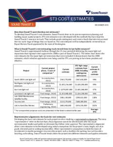 ST3 COST ESTIMATES DECEMBER 2015 How does Sound Transit develop cost estimates? To develop Sound Transit 3 cost estimates, Sound Transit drew on its proven experience planning and building major capital projects. ST3 cos