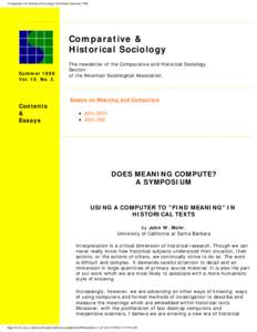 Comparative & Historical Sociology Newsletter Summer 1998