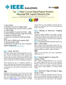 MAGAZINES Top *10 Most Common Digital Prepress Problems Associated With Supplied Electronic Files *As identified by the Graphics Arts Technical Foundation (GATF). We gratefully acknowledge and thank United Litho, Inc. As