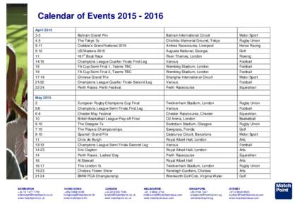 Calendar of EventsApril