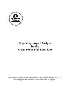 Regulatory Impact Analysis for the Final Clean Power Plan
