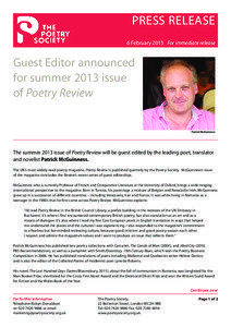 Patrick McGuinness / Poetry Society / Lynette Roberts / Moniza Alvi / George Szirtes / Poetry / Literature / British literature