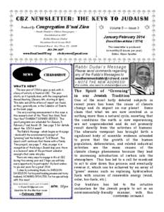 CBZ NEWSLETTER: THE KEYS TO JUDAISM Produced By: Congregation B’nai Zion  ~ South Florida’s Oldest Synagogue ~