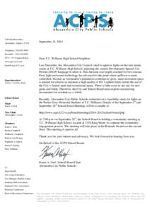 T.C. Williams Stadium Lights Community Letter - September 15, 2014