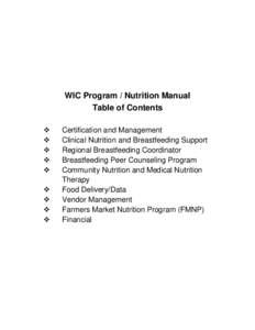 WIC Program / Nutrition Manual Table of Contents    