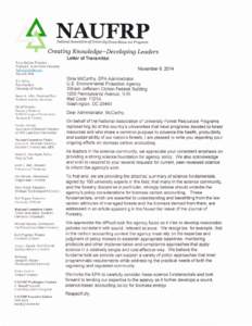 I\AUFRP Nonbnal z{ssociation of University Forest Resources Programs Creating Knouledg e - Deueloping Leaders Letter of Transmittal Steve Bullard, President