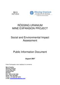 RÖSSING URANIUM MINE EXPANSION PROJECT Social and Environmental Impact Assessment