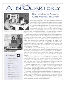 ATBI QUARTERLY Winter Newsletter 2001 Great Smoky Mountains National Park, The Natural History Assoc., Discover Life in America, and Friends of the Smokies  DISCOVER LIFE IN AMERICA