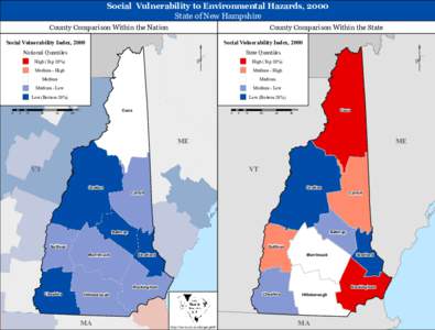 Social Vulnerability to Environmental Hazards, 2000 State of New Hampshire County Comparison Within the Nation  County Comparison Within the State