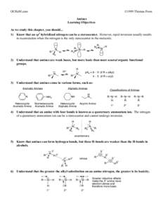 OCHeM.com  ©1999 Thomas Poon Amines Learning Objectives