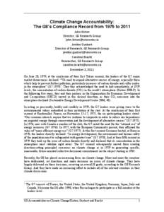 Climate Change Accountability: The G8’s Compliance Record from 1975 to 2011 John Kirton  Director, G8 Research Group  [removed]  Jenilee Guebert 