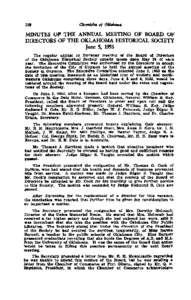 MINUTES OF THE ANNUAL MEETING OF BOARD OF DIRECTORS OF THE OKLAHOMA HISTORICAL SOCIETY Junc 5, 1953 The regular annual or Birthday meeting of the Board of Directors of the Oklahoma Hlatorical Society usually meets upon M