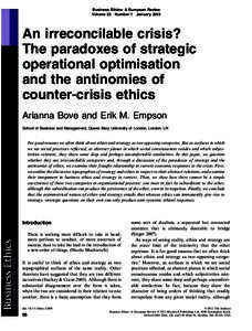 Business Ethics: A European Review Volume 22 Number 1 January 2013 An irreconcilable crisis? The paradoxes of strategic operational optimisation