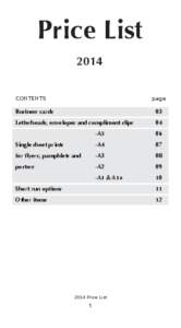 Price List 2014 CONTENTS page