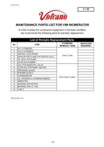 TCS17013E  VIM MAINTENANCE PARTS LIST FOR VIM INCINERATOR In order to keep the combustion equipment in the best condition,