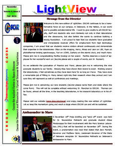 Newsletter Volume 4, Issue 2 http://www.oscar.desu.edu Fall 2011