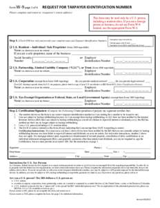 Form  W-9 page 1 of 4 REQUEST FOR TAXPAYER IDENTIFICATION NUMBER Please complete and return to: (requestor’s return address)