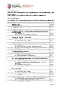 Schedule of Fees Clinical Trials, Epidemiology, Global Health Policy, Infectious Diseases, and Public Health Lead College: London School of Hygiene and Tropical Medicine[removed]session The fees below refer to the 2015