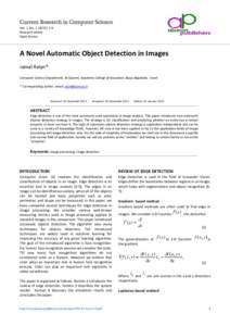 Current Research in Computer Science Vol. 1, No): 1-4 Research Article Open Access  A Novel Automatic Object Detection in Images