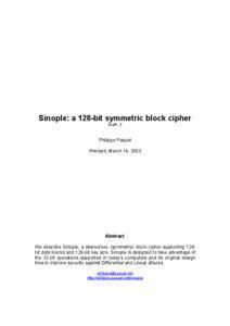 Sinople: a 128-bit symmetric block cipher