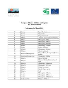 European Alliance of Cities and Regions for Roma Inclusion Participants by March[removed].
