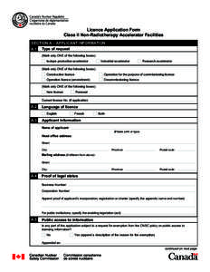 Licence Application Form - Class II Non-Radiotherapy Accelerator Facilities