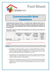 Fact Sheet Commonwealth Rent Assistance Commonwealth Rent Assistance (CRA) is a non-taxable income supplement paid to those in receipt of a Commonwealth pension, allowance or eligible income support, and is funded by the