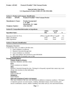Product: Prentox® Prenfish™ Fish Toxicant Powder Material Safety Data Sheet U.S. Department of Labor (OSHA 29 CFR)