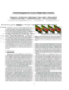 Bi-label Propagation for Generic Multiple Object Tracking Wenhan Luo1 , Tae-Kyun Kim1 , Bj¨orn Stenger2 , Xiaowei Zhao1 , Roberto Cipolla3 1 Imperial College London, 2 Toshiba Research Europe, 3 University of Cambridge 