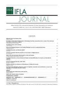 IFLA JOURNAL Official Journal of the International Federation of Library Associations and Institutions VolumeNo. 1, pp. 1–122. ISSNSAGE Publications  CONTENTS