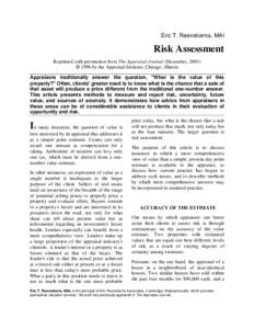 Eric T. Reenstierna, MAI  Risk Assessment