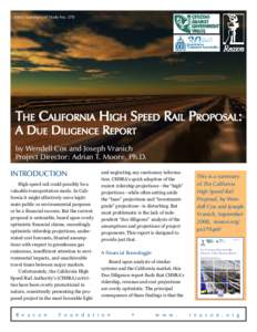 Policy Summary of Study No[removed]The California High Speed Rail Proposal: A Due Diligence Report  by Wendell Cox and Joseph Vranich
